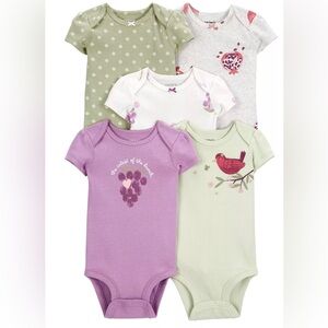 Carter's 5 Piece Bodysuit Set - Green and Purple Baby Girls 6 months 6m Fruit